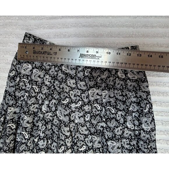 Alcott & Andrews Women's 100% Linen Pleated Maxi Skirt Size 8 Black Paisley Boho - Picture 3 of 5